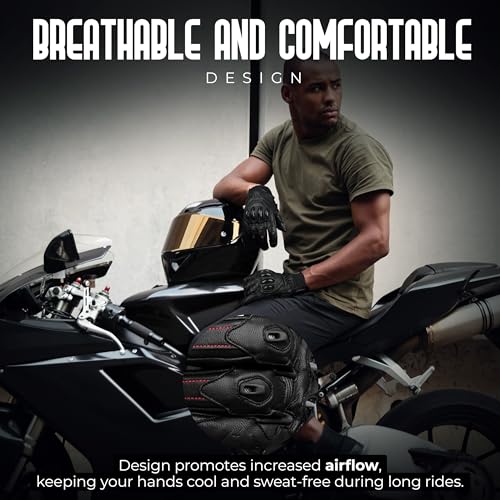 Leather Motorcycle Gloves for Men (Black / X-Small)