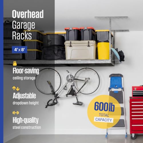 Gray 4x8 Overhead Storage Rack w (Hammertone / 24"-45")
