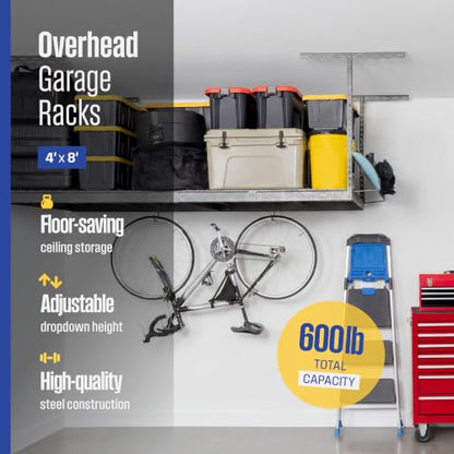 Gray 4x8 Overhead Storage Rack w (Hammertone / 24"-45")