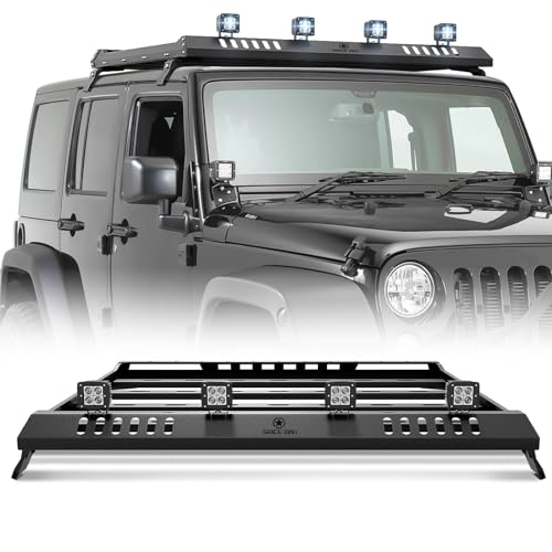 Roof Rack Cargo Basket with 4 PCS LED Light Bar Compatible with 2007 (Jeep Wrangler & Gladiator)