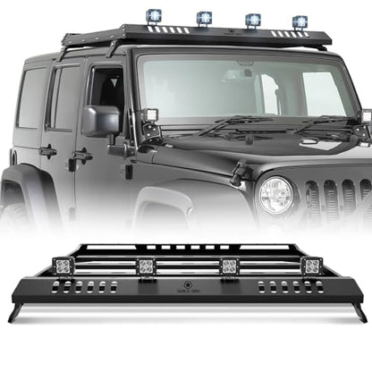 Roof Rack Cargo Basket with 4 PCS LED Light Bar Compatible with 2007 (Jeep Wrangler & Gladiator)