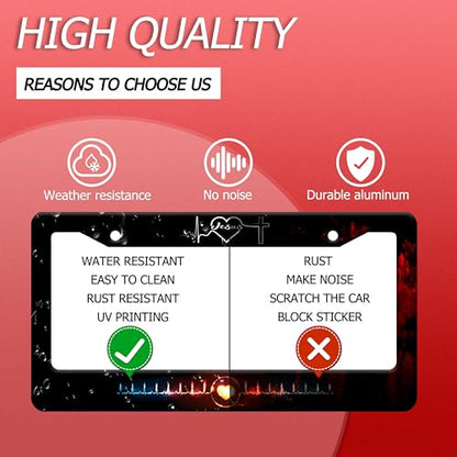 Jesus Heart Rate Line Stainless Steel License Plate Frame for US Cars Decor (Jesus heart rate line)