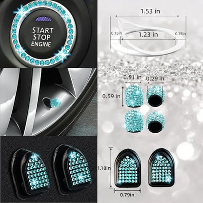27 PCs Aquamrine Bling Car Accessories Set for Women (Aquamrine Diamond)