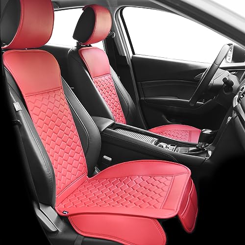 Leather Car Seat Covers Front 2PC Waterproof Sporty Red (Red)