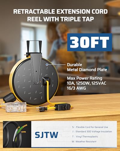 Retractable Extension Cord Reel (Black 6 Outlets+twist Lock)