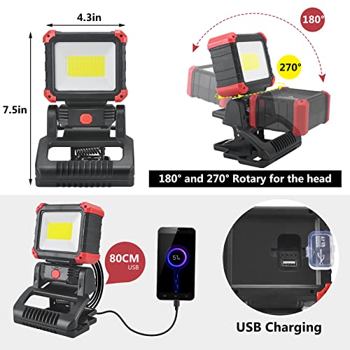 LED Rechargeable Work Light with Clamp (Black 2Pack)