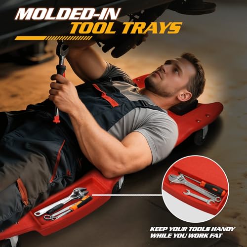 Rolling Garage Creeper with Padded Headrest (Red / 46.5")