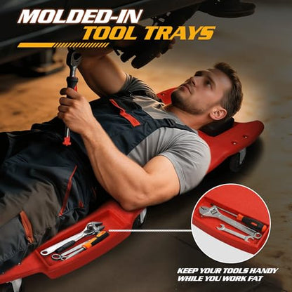 Rolling Garage Creeper with Padded Headrest (Red / 46.5")