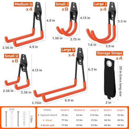 32 Pack Heavy Duty Wall Mount Garage Hooks (32 Pack Orange)