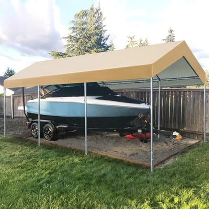 Carport Replacement Canopy Cover for Car Tent Top Garage Shelter Cover Tarp with Ball Bungees (Beige / 10' x 20')