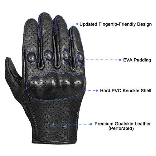 Full finger Goat Skin Leather Touch Screen Motorcycle Gloves Men (Perforated / X-Large)