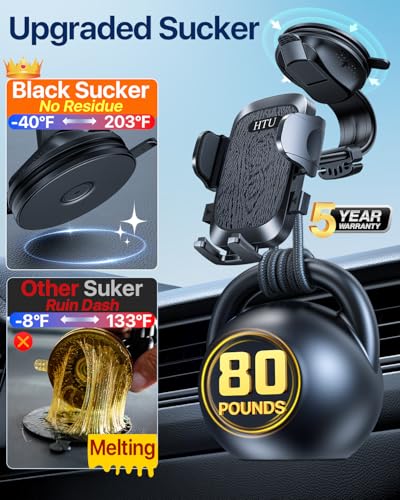 Upgraded Strongest Suction No Block View Bendable Arm Car Phone Holder (Deep Black)