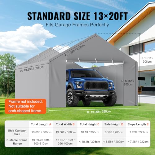 Carport Replacement Canopy Cover Side Wall 13 x 20 ft (Gray / 13x20ft)