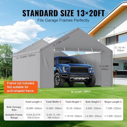 Carport Replacement Canopy Cover Side Wall 13 x 20 ft (Gray / 13x20ft)