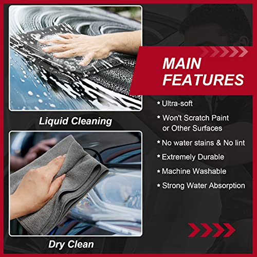 200 Pcs Microfiber Cleaning Cloth 16x16 Inch Microfiber Towels for Car Ultra Absorbent Cleaning Rags Reusable Lint Free Streak Free Detailing Towel for Car Washing Drying Dusting (Gray)