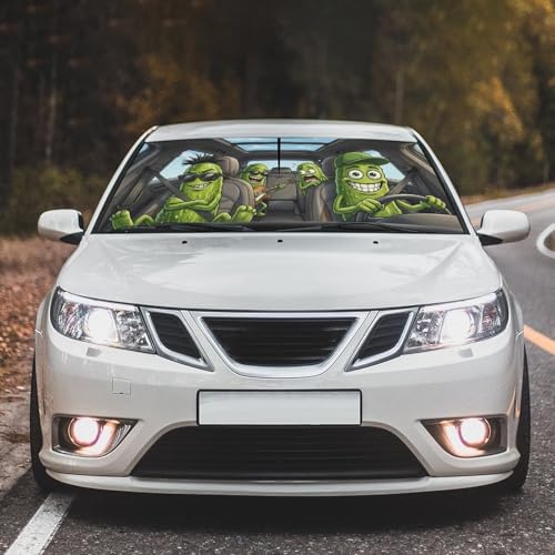 Funny Pickle Car Windshield Sun Shade Umbrella Automotive Windshield Sunshade Foldable Front Car Accessories Interior Decor to Keep Vehicle Cool for Most Vehicles 57'' X 30'' (57'' X 30'' / 28-3-26-REY-5)