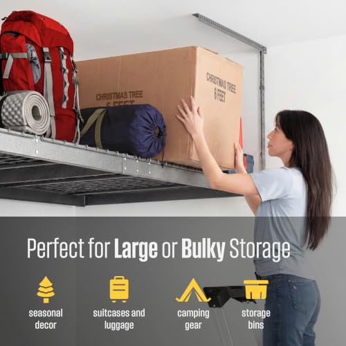 Gray 4x8 Overhead Garage Storage Rack 600 lb 12” (Hammertone / 12"-21" (2 Pack))