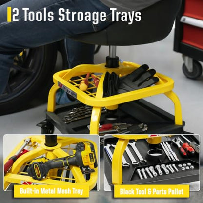 Rolling Shop Stool with Wheels (Yellow)