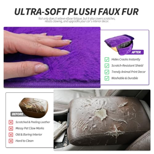 Plush Fuzzy Fur Car Armrest Cover with Side Pockets