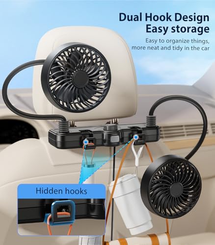 Dual Head Gooseneck Car Cooling Fans for Back Seat for Kids