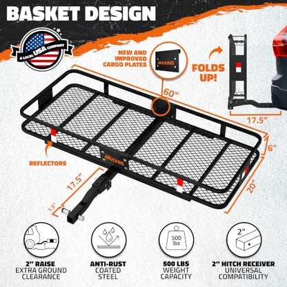 6" Raised Folding Luggage Rack for SUV Car Truck ATV w (Large: 60" L X 20" W)