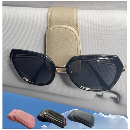 Leather Sunglass Holder for Car Visor (Beige)