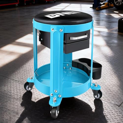 Round Mechanics Roller Seat Creeper Stool with Padded Cushion (Blue)
