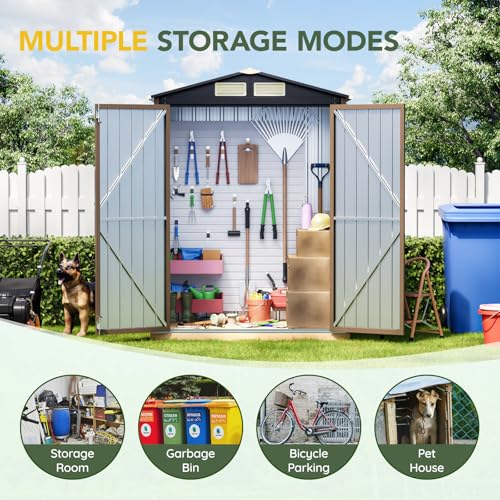 Outdoor Steel Storage Shed (3X5FT / Brown)