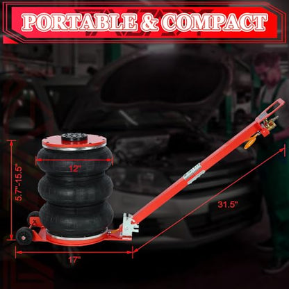 5T Triple Bag Air Jack 11000lbs Pneumatic Jack 3s Fast Lift Up 16in Airbag Jack with Adjustable Long Handle Heavy Duty Triple Air Bag Jack Lift for Cars Garage (5 Ton / red)