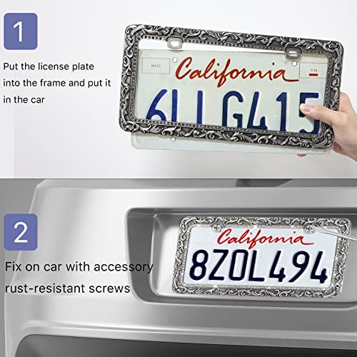 Metal Car License Plate Frames (Retro Silver / 1 Pack Silver)