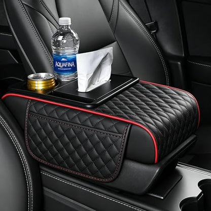 5 in 1 Car Center Console Cover (Black with Red Stitching)