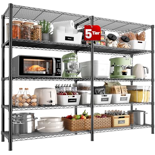 5 Tier Heavy Duty Wire Shelving Unit (Black-13.8"D x 58"W x 59"H-5 Tier)