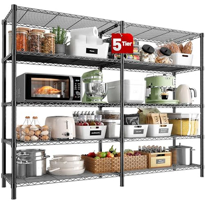 5 Tier Heavy Duty Wire Shelving Unit (Black-13.8"D x 58"W x 59"H-5 Tier)