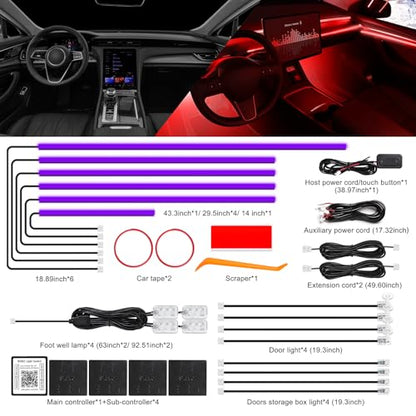 Acrylic Interior Car LED Strip Light with Wireless APP (RGB Color 18 in 1)