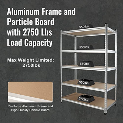 5 Tier Shelving Unit (48"W x 24"D x 72"H(Aluminum Finish))