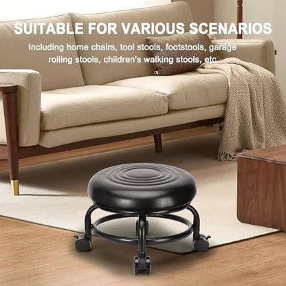 Low Height Rolling Stool Low Roller Stool PU Leather Comfortable Chair (Style 2)