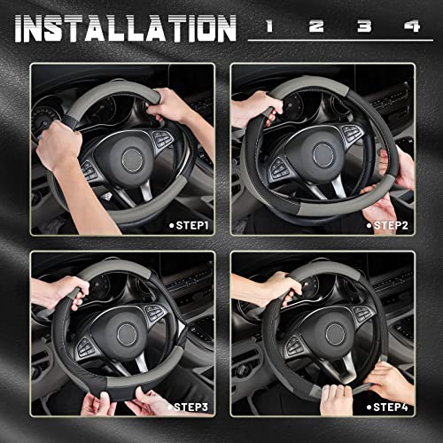 Black and Gray Microfiber Auto Car Steering Wheel Cover Universal 15 inch (Standard size[14 1/2''-15''] / Black and Gray)