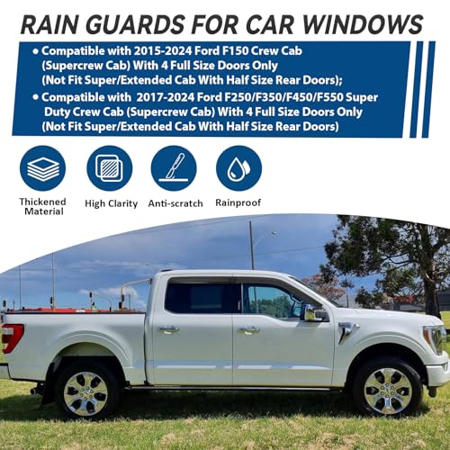 4pcs Window Visors Rain Guards for 2015 (2015-2024 F150/F250/F350/F450/F550)