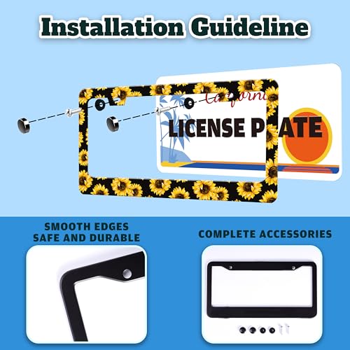 Sunflowers Flowers License Plate Frame Stainless Steel 6.3 X 12.2 Inch (Sunflowers)