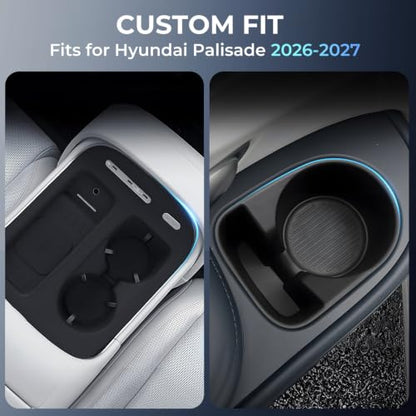 1st & 2nd Row Cup Holder Insert & Wireless Charging Protective Mat for Hyundai Palisade 2027 2026 (Cup Holder for 2026-2027 Palisade)