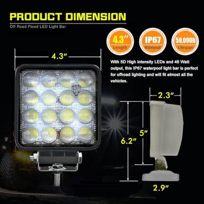 2 PACK 48W 4x4 LED Work Ultra Flood Lights