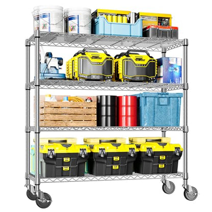 4 Tier Heavy Duty Metal Wire Shelving Unit (4 Tier, 17.7" D x 47.2" W x 59.1" H / Chrome)