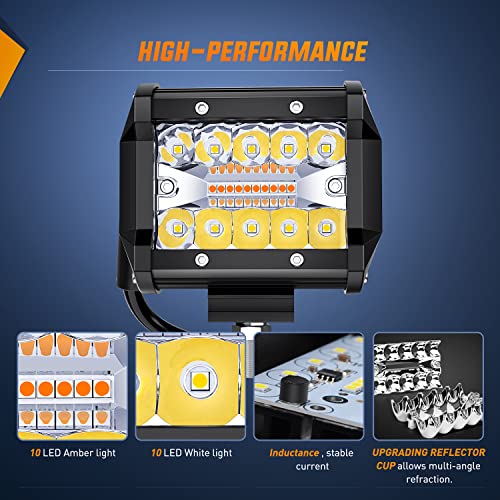 4inch Amber White Strobe 6 Modes 60W LED Pod Light (Amber&White 2PCS 6 Modes with Wiring Harness / Led Pods)