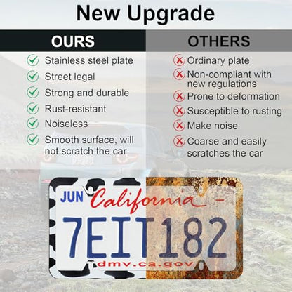 4 Holes Stainless Steel License Plate Frames (Cow Spot)