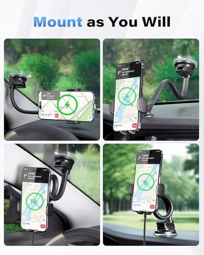 Solid Car Truck Phone Mount Holder 14" Arm Upgraded Wireless Charger (Upgraded Wireless Charger Holder)