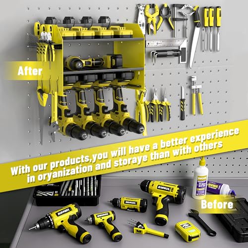 Heavy Duty Drill Holder & Power Tool Organizer Wall Mount (3L4D WITH CHARGING STATION (YELLOW) / With Charging Station)