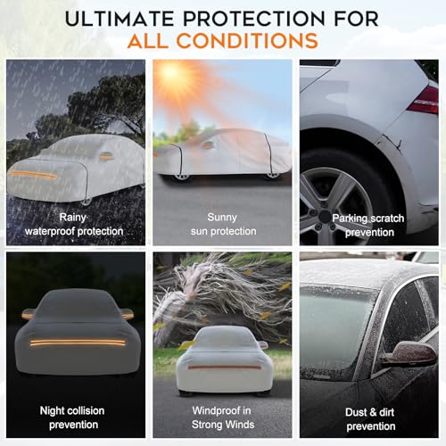 Heavy Duty Sedan Car Cover Waterproof All Weather for Automobiles (Silver / Fit Sedan-Length (Up To 169"))