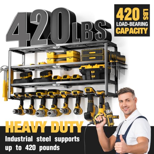 4 Layer Power Tool Organizer Wall Mount (32 Inch 8 Drills Holder)