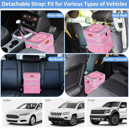 Leak Proof Car Trash Can with Lid Large Pink (Pink / 3 Gallons)