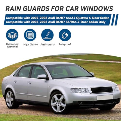 4pcs Window Visor Rain Guards for 02 (2002-2008 B6/B7 A4/A4 B6/B7 S4/RS4)